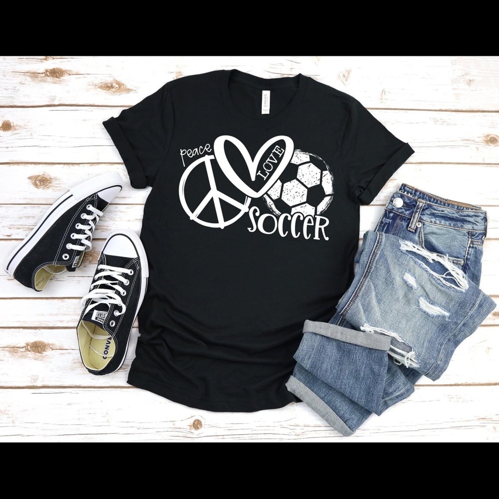 Peace Love Soccer Ladies tee shirt Bella Canvas S